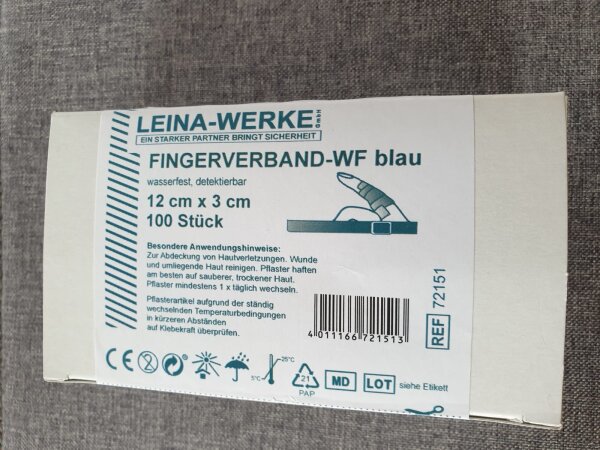 Fingerverband - WF - blau 12 cm x 3 cm 100 Stück wasserfest